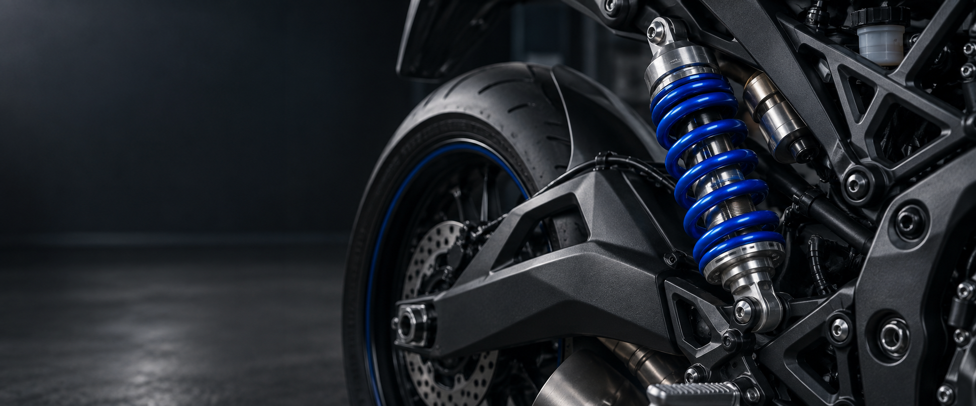 Blue motorcycle suspension spring and shock absorber